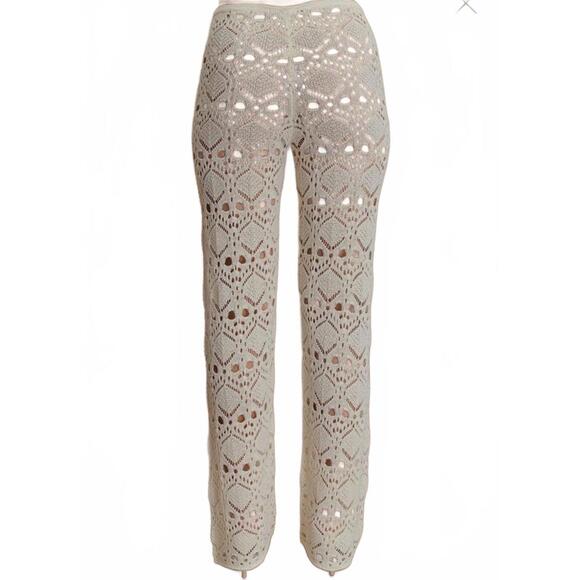 Meshki Trena Ivory Crochet Knit Pants Mid Rise Straight Leg Unlined Size Large - Picture 2 of 12